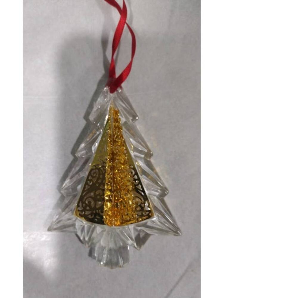 Vintage Gorham Crystal and Gold Tone Metal3D Christmas‎ Tree Ornaments